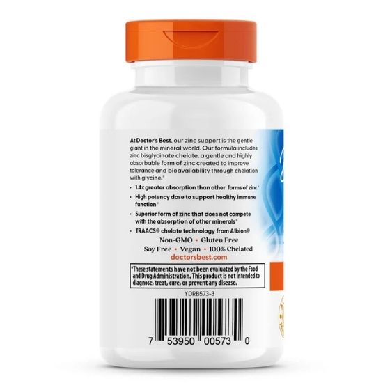 High Absorption Zinc Bisglycinate, 50mg, 90 vcaps, Doctor's Best - Vitax.ro