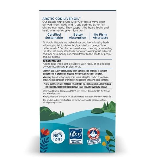 Arctic Cod Liver Oil, 750mg Lemon, 90 softgels, Nordic Naturals - Vitax.ro