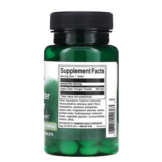 Apple Cider Vinegar, 200mg Double-Strength, 120 tabs, Swanson - Vitax.ro
