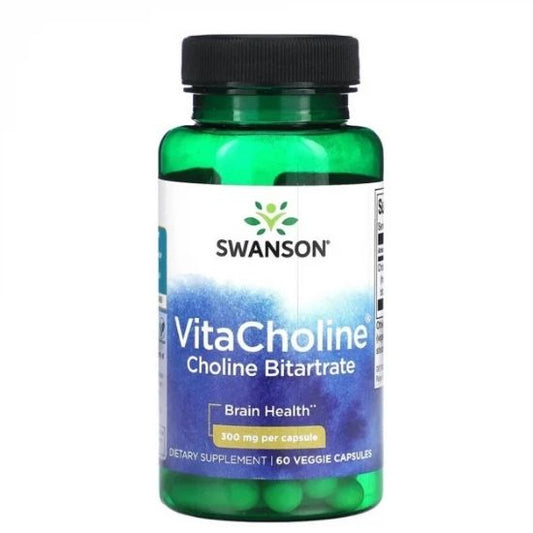 VitaCholine Choline Bitartrate, 300mg, 60 vcaps, Swanson - Vitax.ro