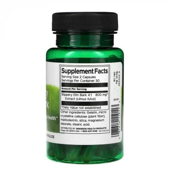 Slippery Elm Bark, 400mg, 60 caps, Swanson - Vitax.ro