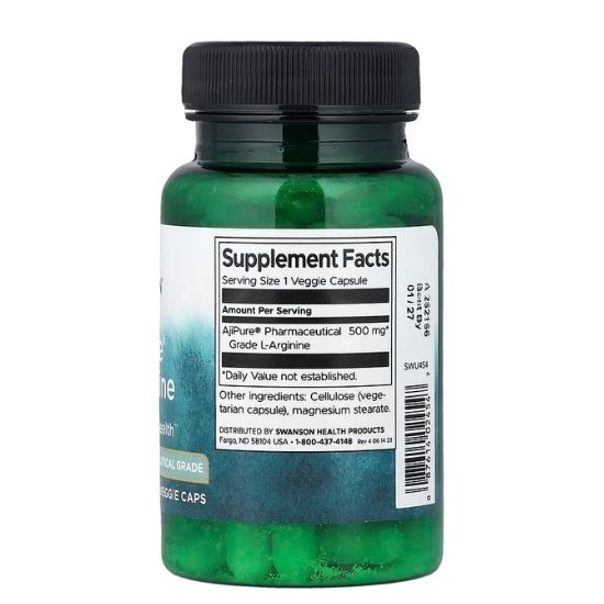 AjiPure L-Arginine, 500mg, 60 vcaps, Swanson - Vitax.ro