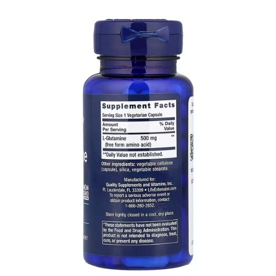 L-Glutamine, 500mg, 100 vcaps, Life Extension - Vitax.ro
