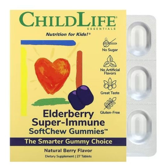Elderberry Super-Immune SoftMelts, Gust de Zmeura, SoftMelts, 27 Tablete Masticabile, Childlife Essentials - Vitax.ro