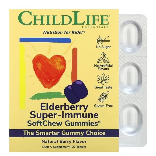 Elderberry Super-Immune SoftMelts, Gust de Zmeura, SoftMelts, 27 Tablete Masticabile, Childlife Essentials - Vitax.ro