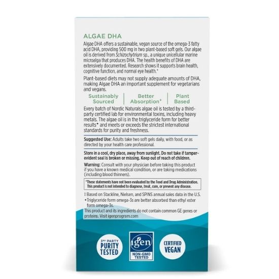 Algae DHA, 500mg, 60 softgels, Nordic Naturals - Vitax.ro