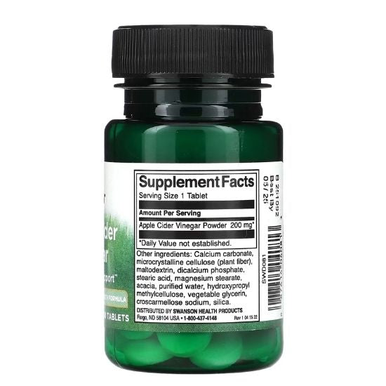 Apple Cider Vinegar, 200mg Double-Strength, 30 tabs, Swanson - Vitax.ro