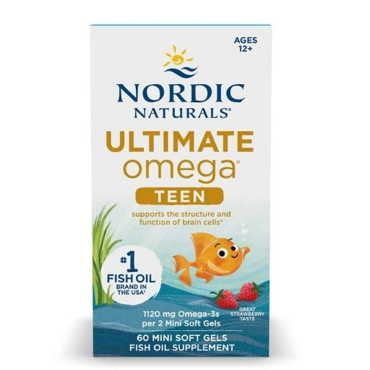 Ultimate Omega Fish Oil TEEN, Strawberry, 60 mini softgels, Nordic Naturals - Vitax.ro