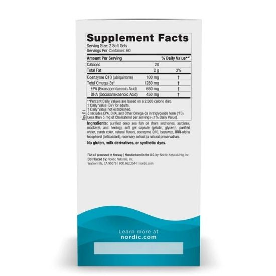 Ultimate Omega + CoQ10, 1280mg, 120 softgels, Nordic Naturals - Vitax.ro