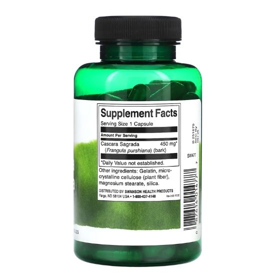 Cascara Sagrada, 450mg, 100 caps, Swanson - Vitax.ro