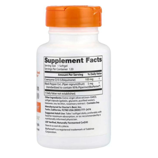 High Absorption CoQ10 cu BioPerine, 100mg, 120 softgels, Doctor's Best - Vitax.ro