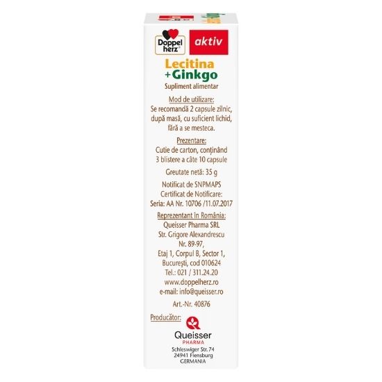 Lecitina + Ginkgo, 30 capsule, Doppelherz - Vitax.ro