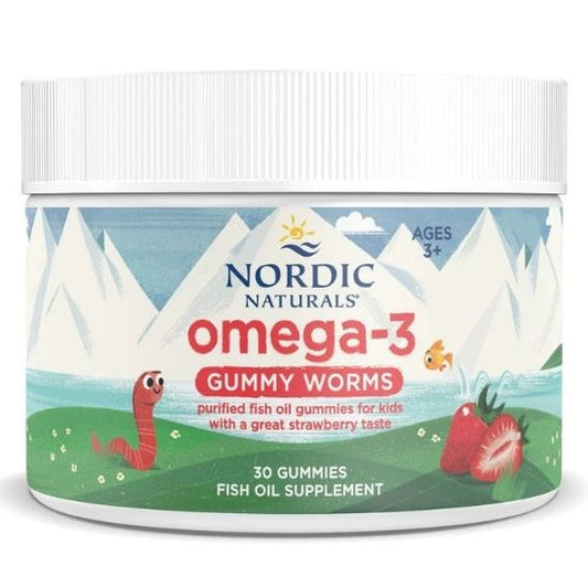 Nordic Omega-3 Gummy Worms, 63mg Strawberry, 30 gummy worms, Nordic Naturals - Vitax.ro