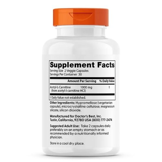 Acetyl-L-Carnitine, 500mg, 60 vcaps, Doctor's Best - Vitax.ro