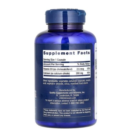 Calcium Citrate with Vitamin D, 200 vcaps, Life Extension - Vitax.ro