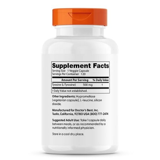 L-Tyrosine, 500mg, 120 vcaps, Doctor's Best - Vitax.ro