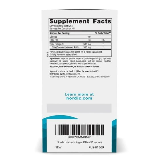 Algae DHA, 500mg, 90 softgels, Nordic Naturals - Vitax.ro