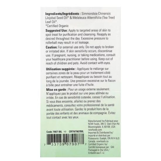 Essential Oil Roll-On, Tea Tree, 10 ml, NOW Foods - Vitax.ro