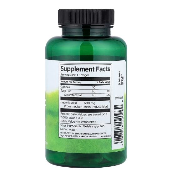 Caprylic Acid, 600mg, 60 softgels, Swanson - Vitax.ro