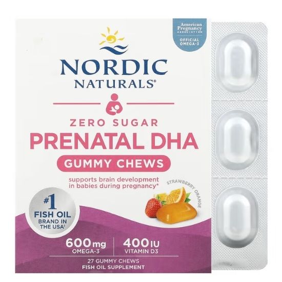 Prenatal DHA Gummy Chews, Strawberry Orange, 27 gummies, Nordic Naturals - Vitax.ro