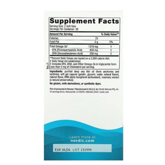 EPA, 1210mg Lemon, 60 softgels, Nordic Naturals - Vitax.ro