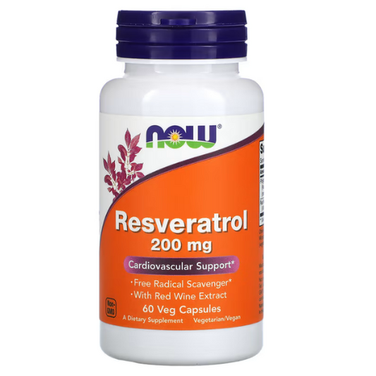 Natural Resveratrol with Red Wine Extract, 200mg, 60 vcaps, NOW Foods - Vitax.ro