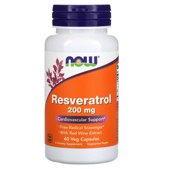 Natural Resveratrol with Red Wine Extract, 200mg, 60 vcaps, NOW Foods - Vitax.ro