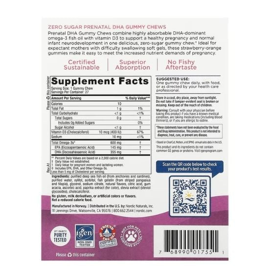 Prenatal DHA Gummy Chews, Strawberry Orange, 27 gummies, Nordic Naturals - Vitax.ro