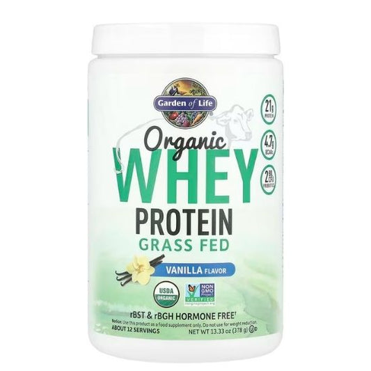 Organic Whey Protein Grass Fed, Vanilla, 378g, Garden of Life - Vitax.ro