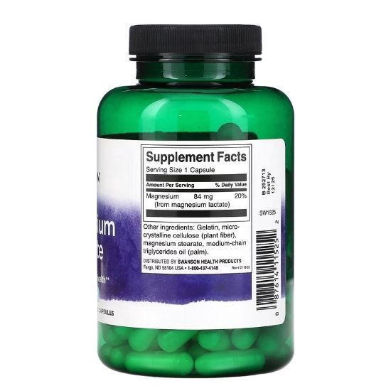 Magnesium Lactate, 84mg, 120 caps, Swanson - Vitax.ro