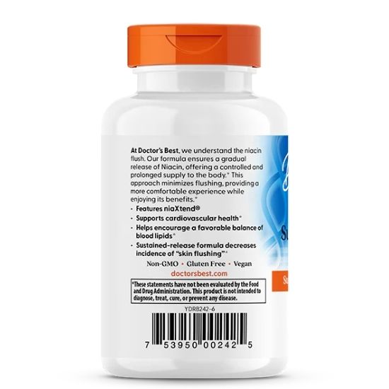Time-release Niacin with niaXtend, 500mg, 120 tabs, Doctor's Best - Vitax.ro