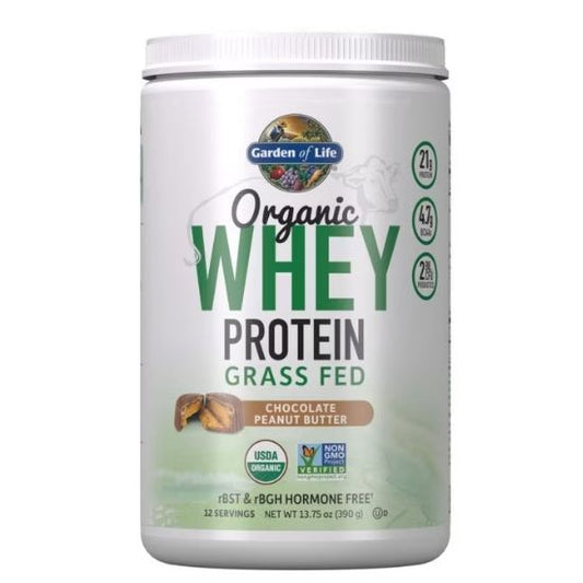Organic Whey Protein, Grass Fed, Chocolate Peanut Butter, 390g, Garden of Life - Vitax.ro