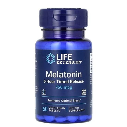 Melatonin 6 Hour Timed Release, 750mcg, 60 vegetarian tabs, Life Extension - Vitax.ro