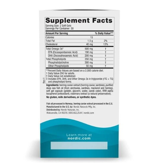 Omega-3 Phospholipids, 500mg, 60 softgels, Nordic Naturals - Vitax.ro