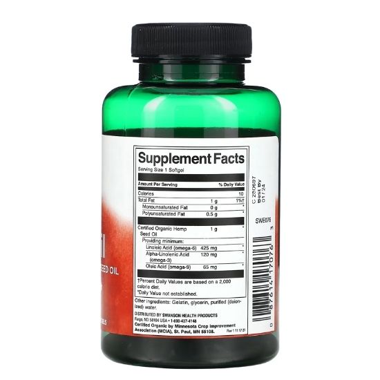 Hemp Seed Oil, 60 softgels, Swanson - Vitax.ro