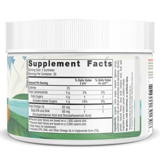 Nordic Omega-3 Gummies, 82mg Tangerine Treats, 60 gummies, Nordic Naturals - Vitax.ro