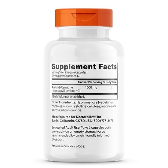 Acetyl-L-Carnitine, 1000 mg Per Serving, 120 vcaps, Doctor's Best - Vitax.ro