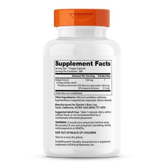 Extra Strength Ginkgo, 120mg, 360 vcaps, Doctor's Best - Vitax.ro