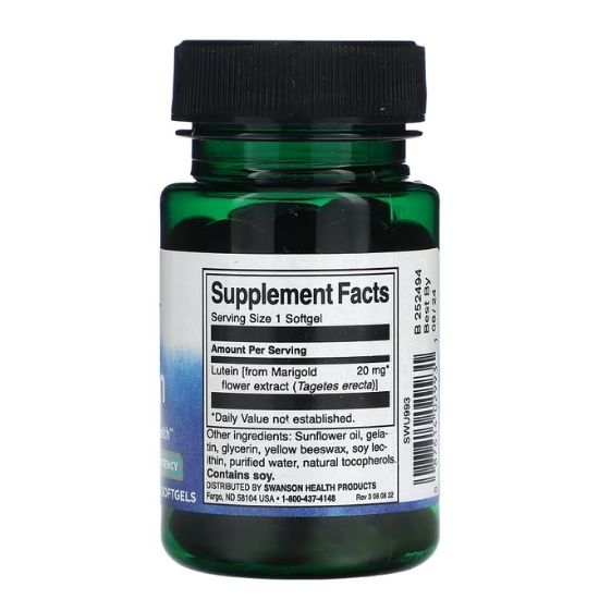 Lutein, 20mg, 60 softgels, Swanson - Vitax.ro