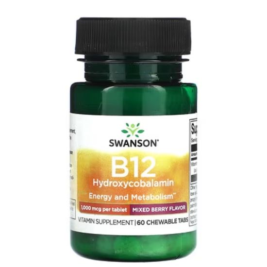 B-12 Hydroxycobalamin, 1000mcg, 60 chewable tabs, Swanson - Vitax.ro
