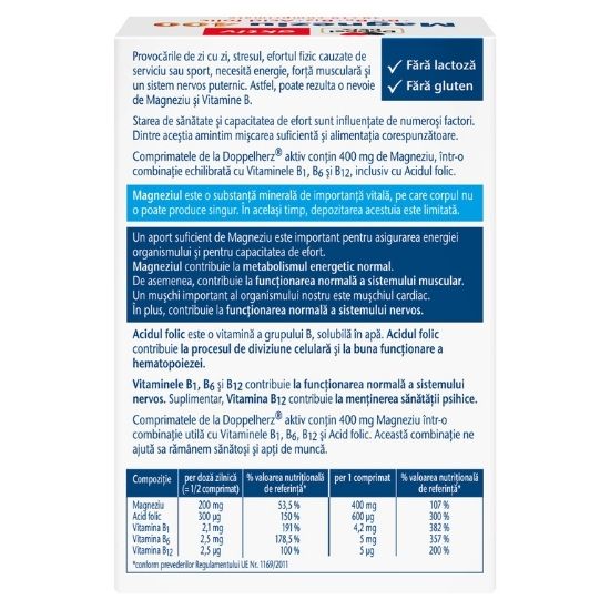 Magnesium 400 + Acid folic + Vitamina B1+B6+B12, 30 + 10 comprimate, Doppelherz - Vitax.ro