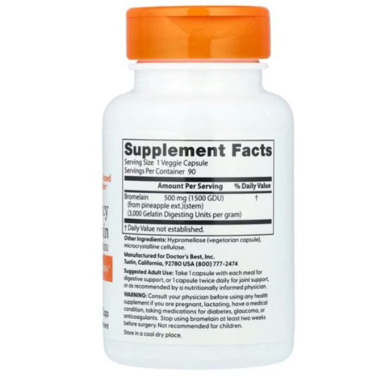High Potency Bromelain 3000 GDU, 500mg, 90 vcaps, Doctor's Best - Vitax.ro