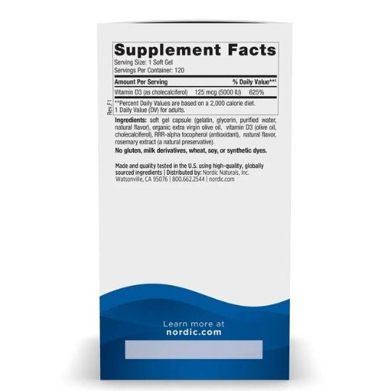 Vitamin D3 5000, 5000 IU Orange, 120 softgels, Nordic Naturals - Vitax.ro