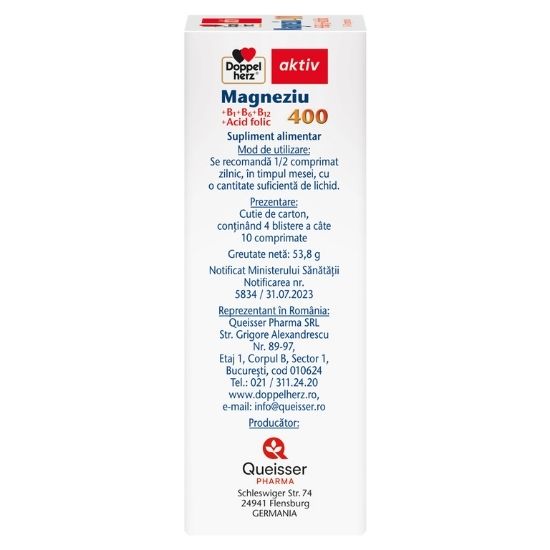 Magnesium 400 + Acid folic + Vitamina B1+B6+B12, 30 + 10 comprimate, Doppelherz - Vitax.ro