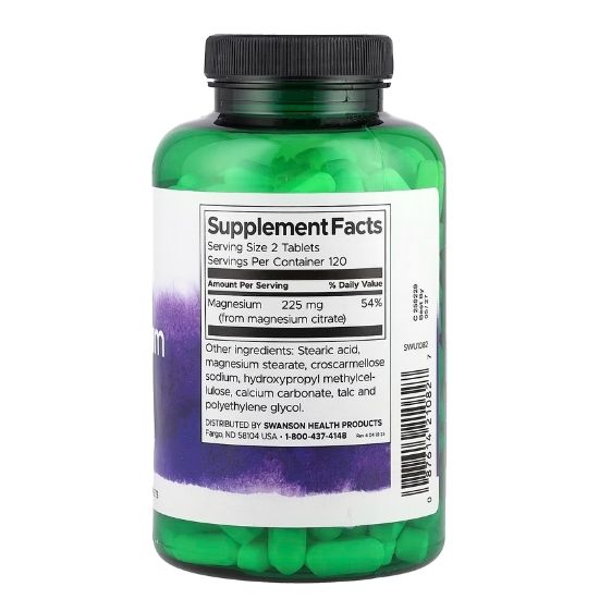 Magnesium Citrate, 225mg Super-Strength, 240 tabs, Swanson - Vitax.ro
