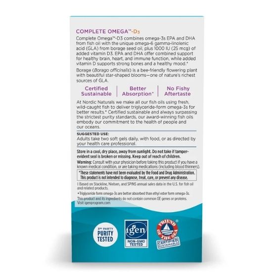 Complete Omega-D3, 565mg, Lemon, 60 softgels, Nordic Naturals - Vitax.ro