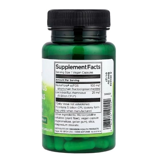 Lactobacillus Rhamnosus with FOS, 5 Billion CFU, 60 vcaps, Swanson - Vitax.ro