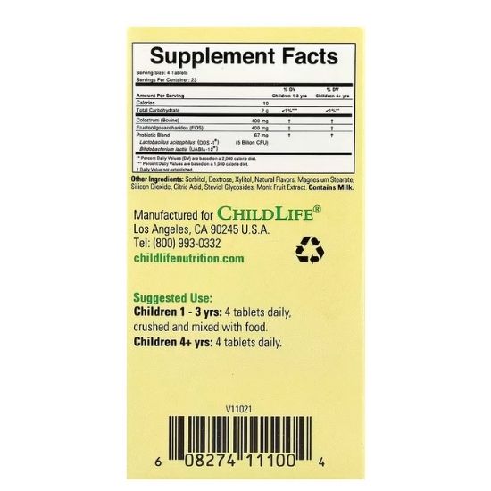 Colostrum With Probiotics Chewable Tabs, Gust de Fructe, 90 Tablete Masticabile, , Childlife Essentials - Vitax.ro