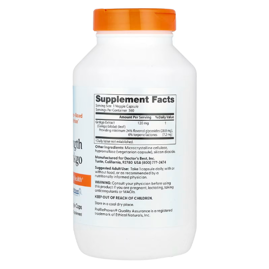 Extra Strength Ginkgo, 120mg, 360 vcaps, Doctor's Best - Vitax.ro