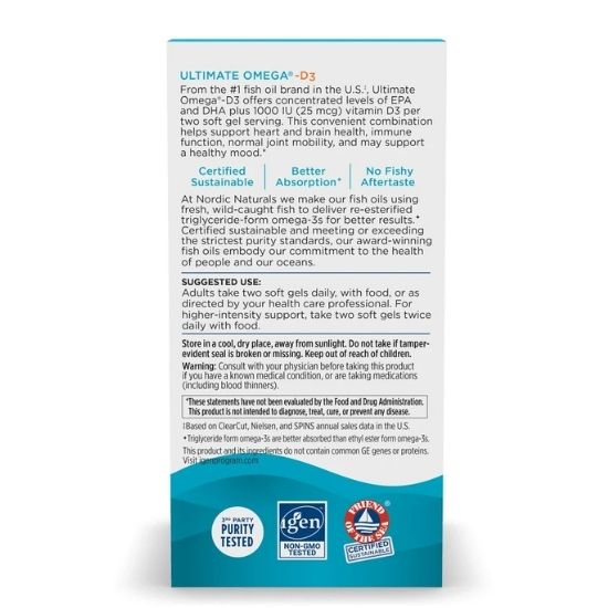Ultimate Omega-D3, 1280mg Lemon, 120 solfgels, Nordic Naturals - Vitax.ro
